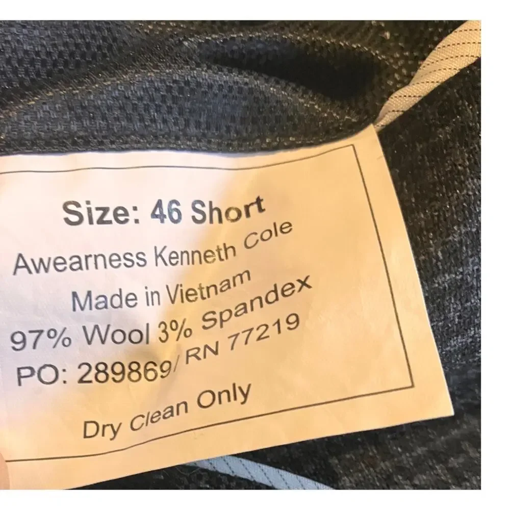 Kenneth Cole AWEARNESS Slim Fit‎ Blazer 46 Short Gray Wool Stretch Suit Jacket